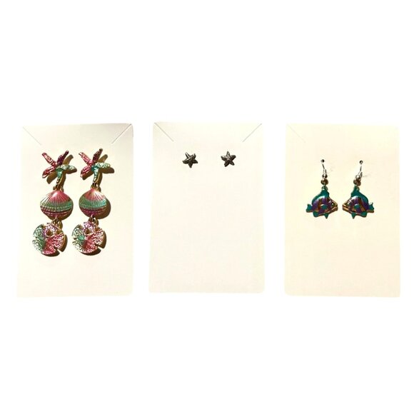 Tropical Earrings Set: Starfish Fish & Shell Dangle Designs - Picture 4 of 7